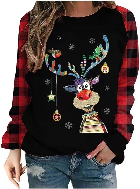 Women's Tops Santa Claus Graphic Print Crew Neck Raglan Long-sleeved T-shirt Women's Sweater