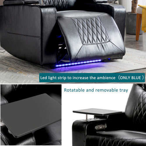 Electric Recliner Chair With USB Charge Port, 360 Swivel Tray Table, Hand In-Arm Storage, Cup Holders, Ambient Lighting - Ambient Lighting Gaming Recliner Chair Home Theat