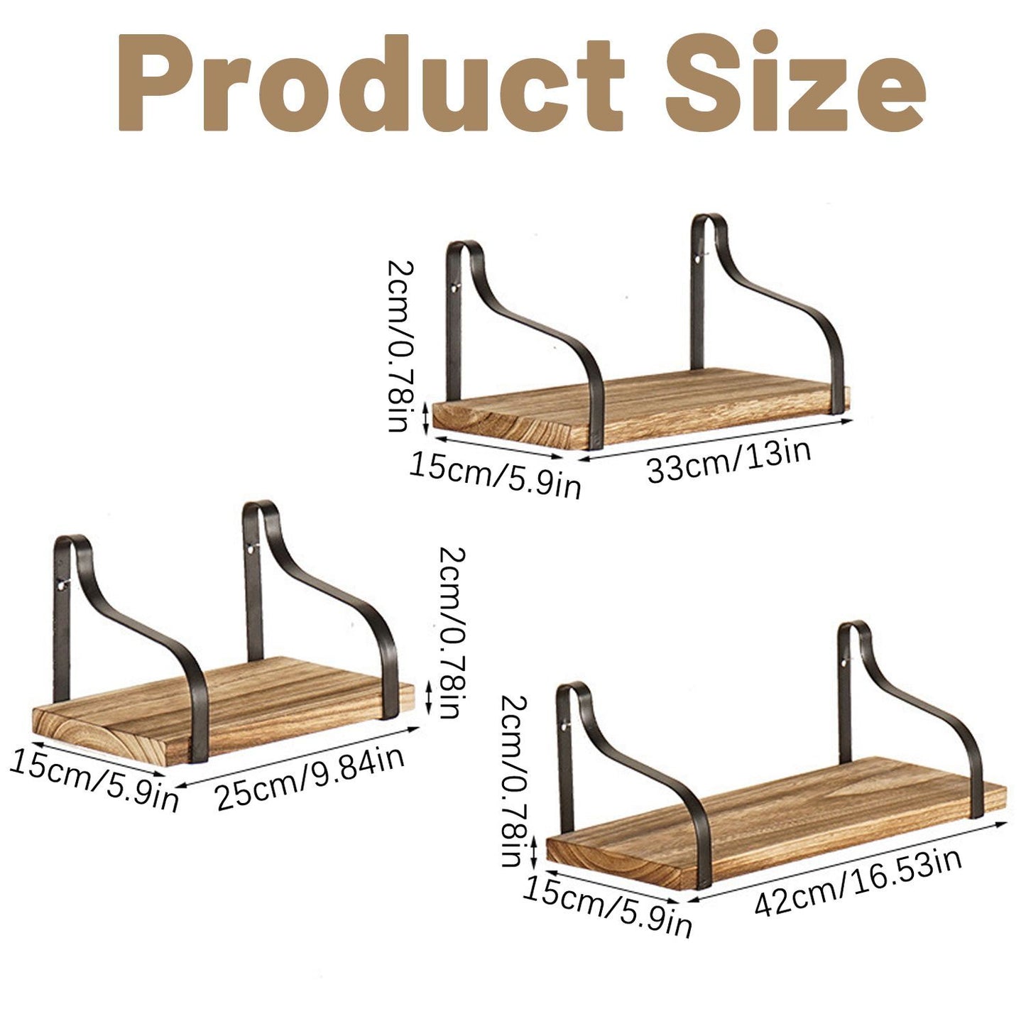 3 Pcs Wood Floating Shelves 3 Size Rustic Brown Wall Shelves Room Hanging Book Shelves Small Farmhouse Decor Wall Mounted Display For Living Room Bedroom Kitchen Bathroom Office