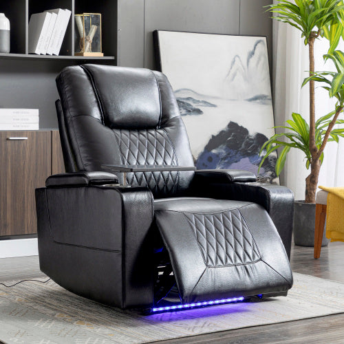 Electric Recliner Chair With USB Charge Port, 360 Swivel Tray Table, Hand In-Arm Storage, Cup Holders, Ambient Lighting - Ambient Lighting Gaming Recliner Chair Home Theat