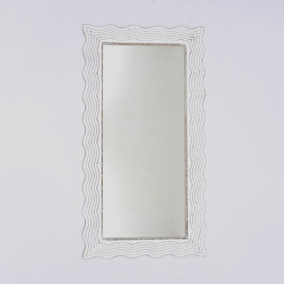 Rustic White Solid Wood Handcarved Wave Design Rectangle Mirror Accent-36 X 72