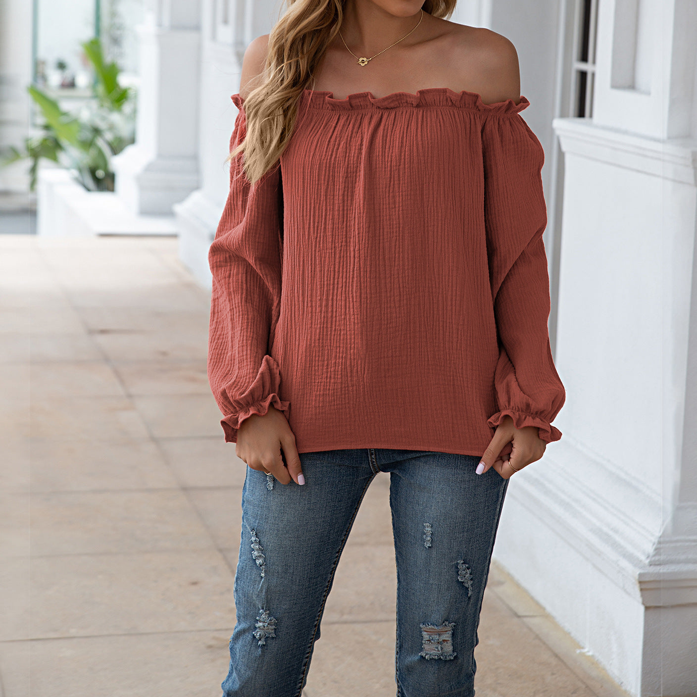Women's Tops One-Shoulder T-Shirt Solid Color Casual Shirt