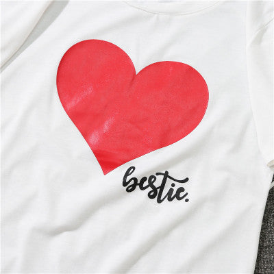 S-2XL Mom & Me T-Shirts Tops Family Matching Outfits Mother andDaughter Heart Printed Shirt T-shirts Family Clothes Top Tees