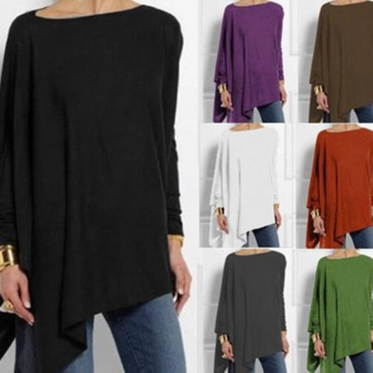 Women's Long Sleeve Irregular Solid Color Pullover T-Shirt Tops