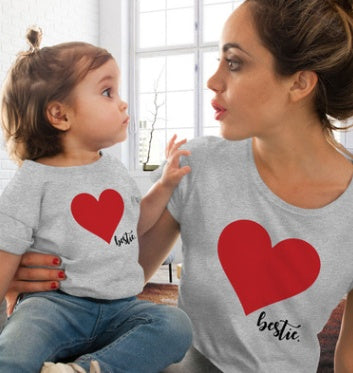 S-2XL Mom & Me T-Shirts Tops Family Matching Outfits Mother andDaughter Heart Printed Shirt T-shirts Family Clothes Top Tees