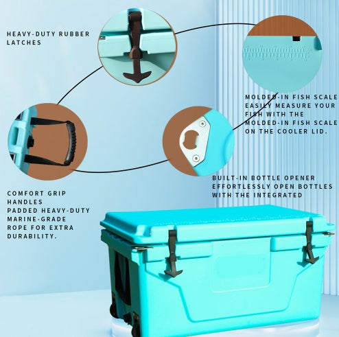 Hot Selling Blue Color 65QT Outdoor Cooler Fish Ice Chest Box 2022 Popular Camping Cooler Box