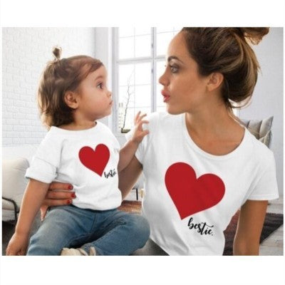 S-2XL Mom & Me T-Shirts Tops Family Matching Outfits Mother andDaughter Heart Printed Shirt T-shirts Family Clothes Top Tees