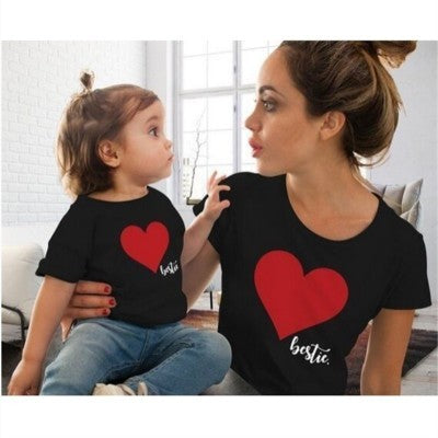S-2XL Mom & Me T-Shirts Tops Family Matching Outfits Mother andDaughter Heart Printed Shirt T-shirts Family Clothes Top Tees