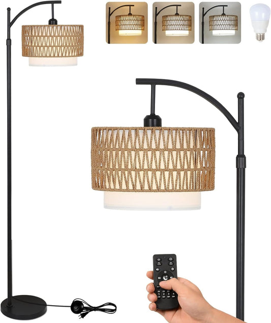 Floor Lamp For Living Room With 3 Color Temperatures, Farmhouse Floor Lamps With Remote & Dimmab
