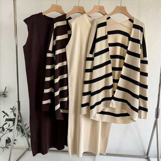 Women's Autumn Loose Mid-length Striped Sweater Skirt