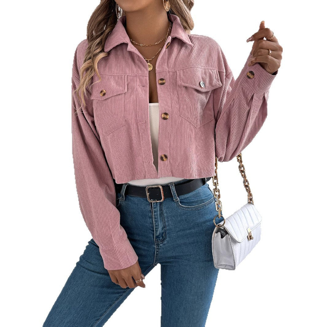 Long Sleeve Corduroy Short Jacket Women